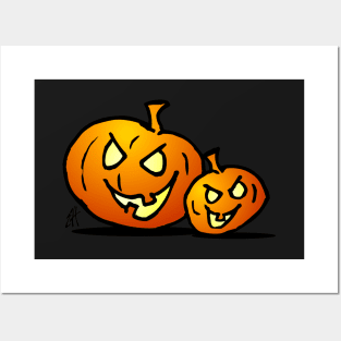 Jack-o'-lantern, Two Halloween pumpkins Posters and Art